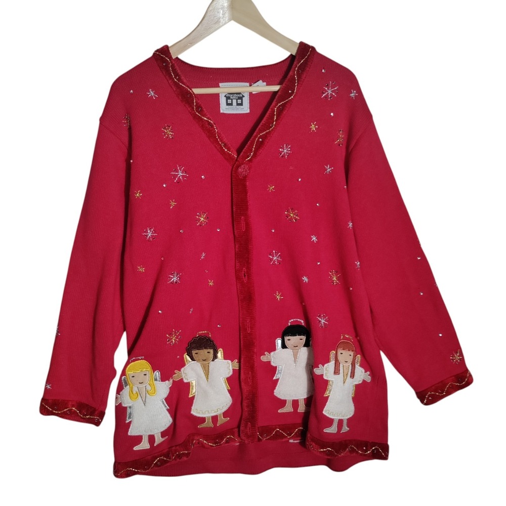Storybook‎ Knits Red Angle Button Front Cardigan Woman's Size 1X